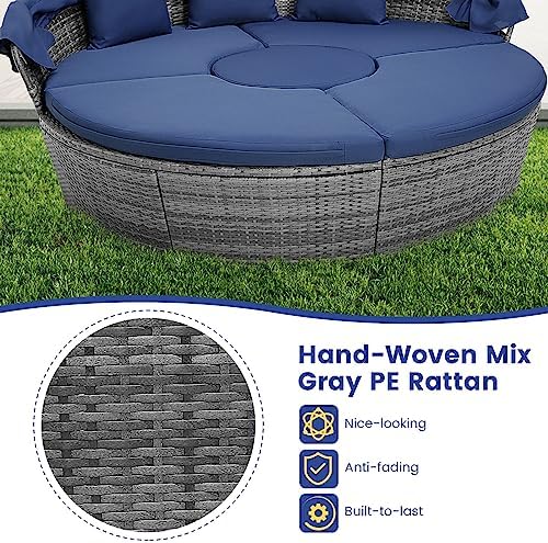 RELAX4LIFE Round Outdoor Daybed with Canopy, Rattan Wicker Sectional Sofa Set...