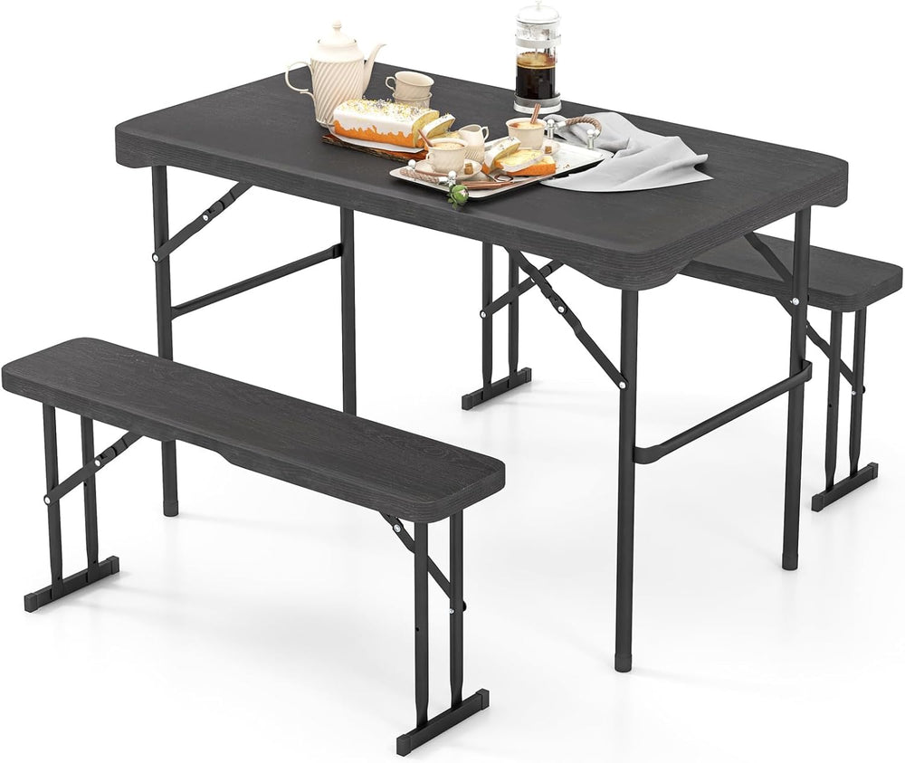 Tangkula Picnic Table with 2 Benches, 3 Piece Folding Picnic Table Set with H...