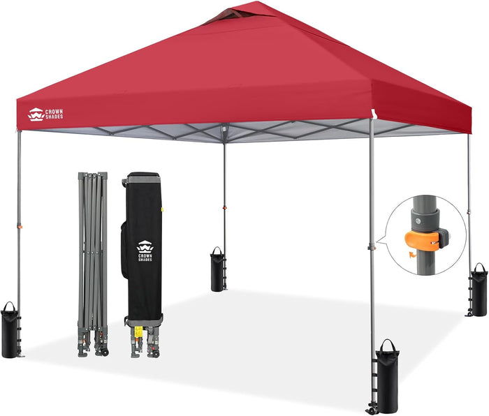 CROWN SHADES 10x10 Pop Up Canopy Tent,Outdoor Canopy, Red