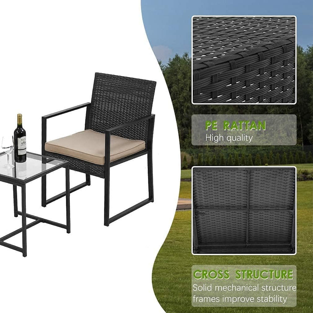 3 Pieces Outdoor Patio Furniture Sets Wicker Porch Furniture Bistro Table Rat...