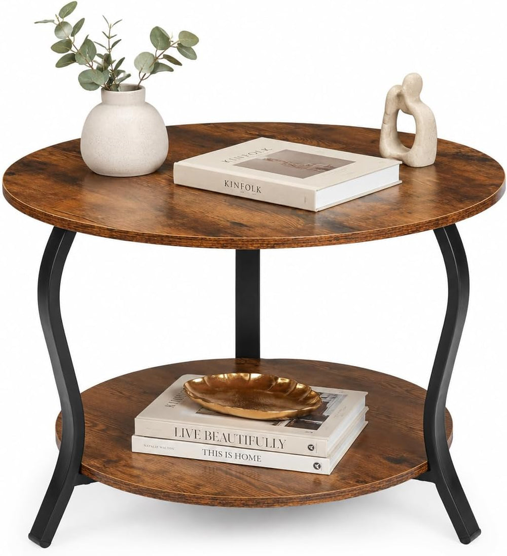 YEAKOO Small Round Coffee Table with Open Storage,23" 2-Tier Coffee Side...