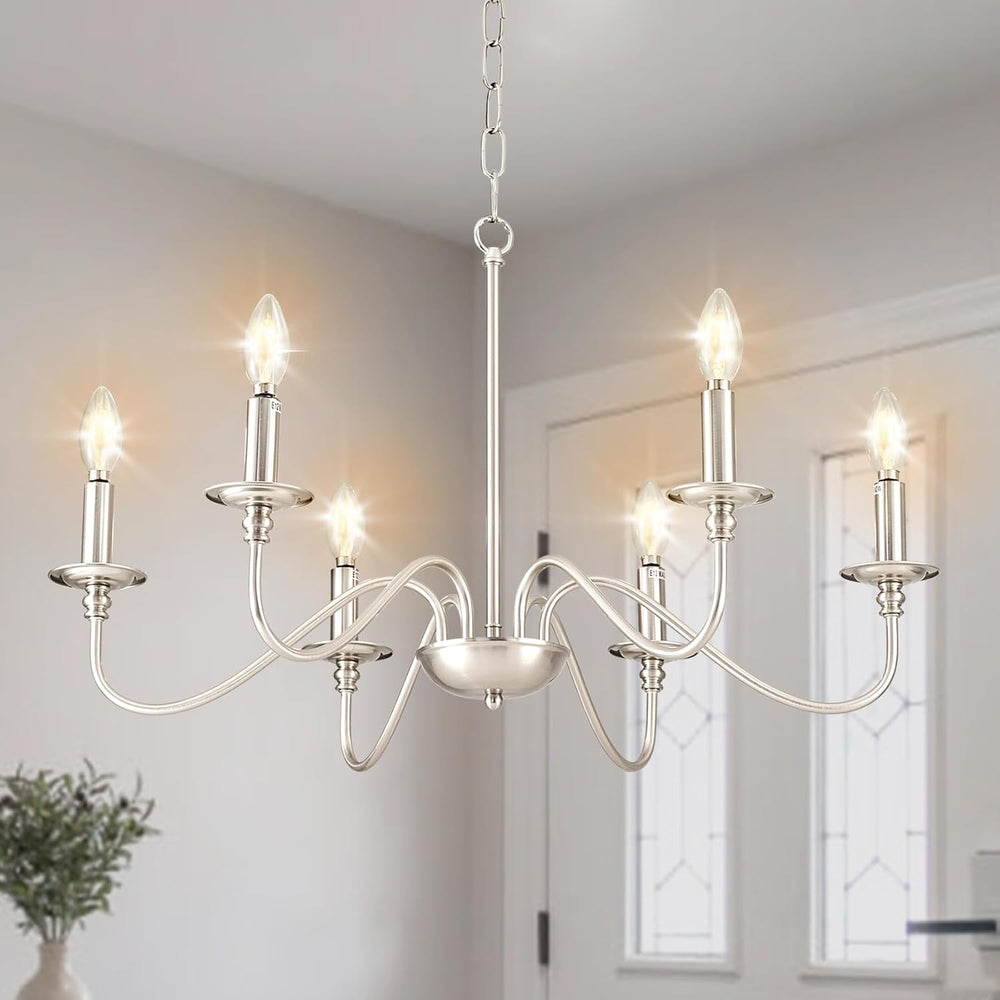 Depuley Modern Chandelier for Dining Room: 6-Light Brushed Nickel Farmhouse H...