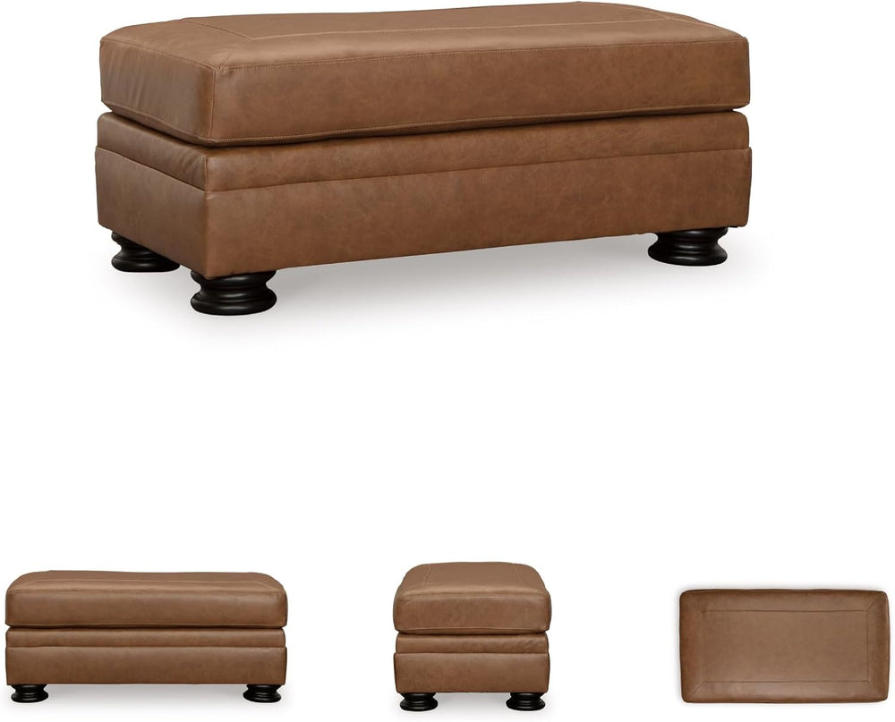 Signature Design by Ashley Carianna Rectangular Leather Ottoman, Caramel
