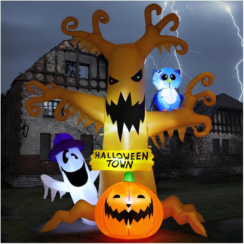 GOOSH 8 FT Halloween Inflatables Dead Tree Outdoor Decorations with Owl Ghost...