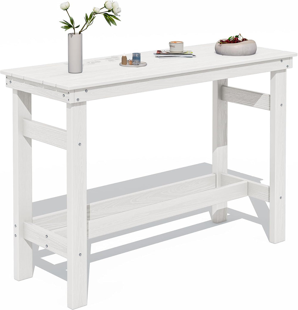 SERWALL 41" HDPE Outdoor Bar Table with 1.6" Umbrella Hole, White