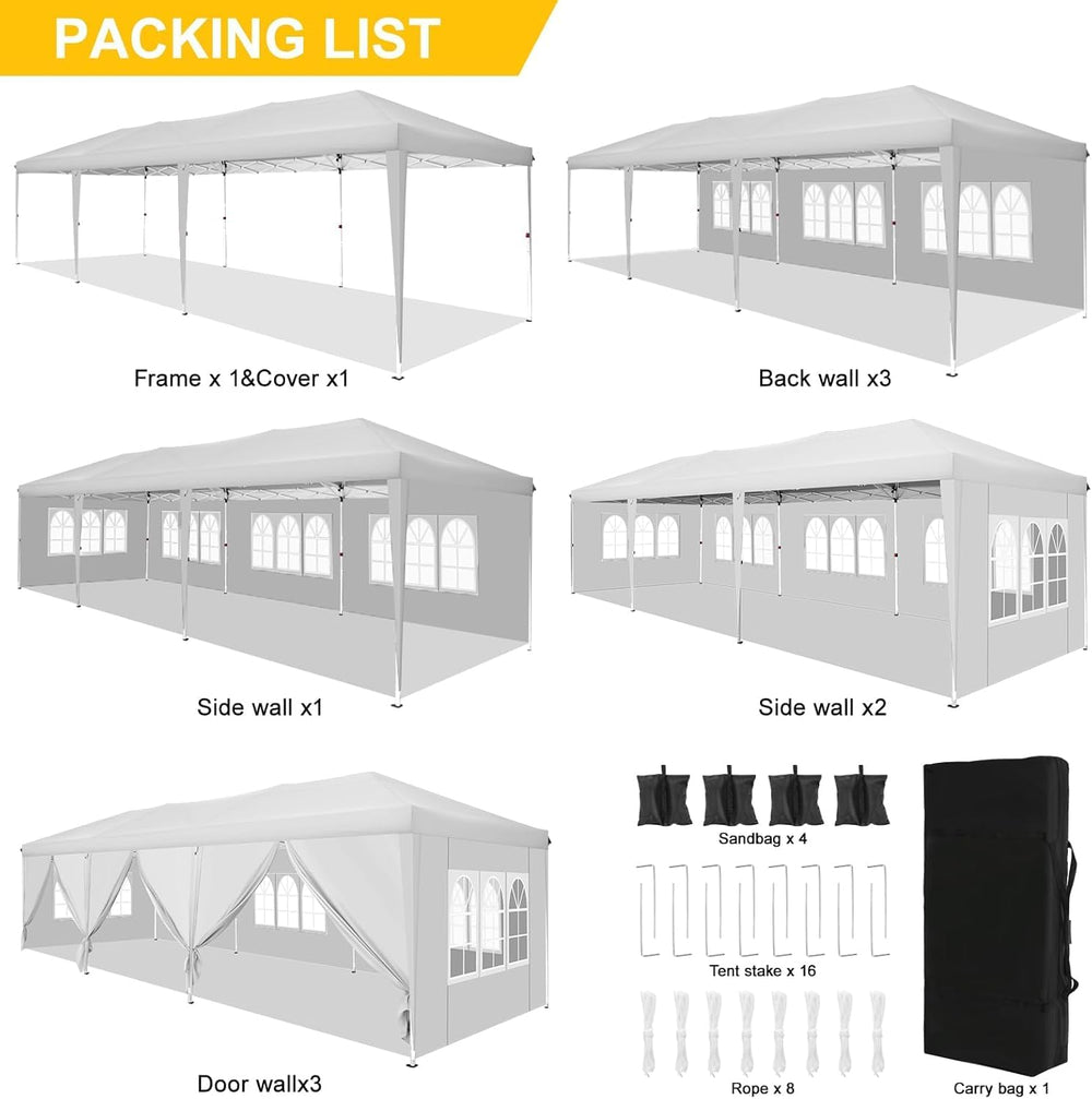 COBIZI Canopy 10x30 FT Party Tents for Parties with 8 Sidewalls, carpas para ...