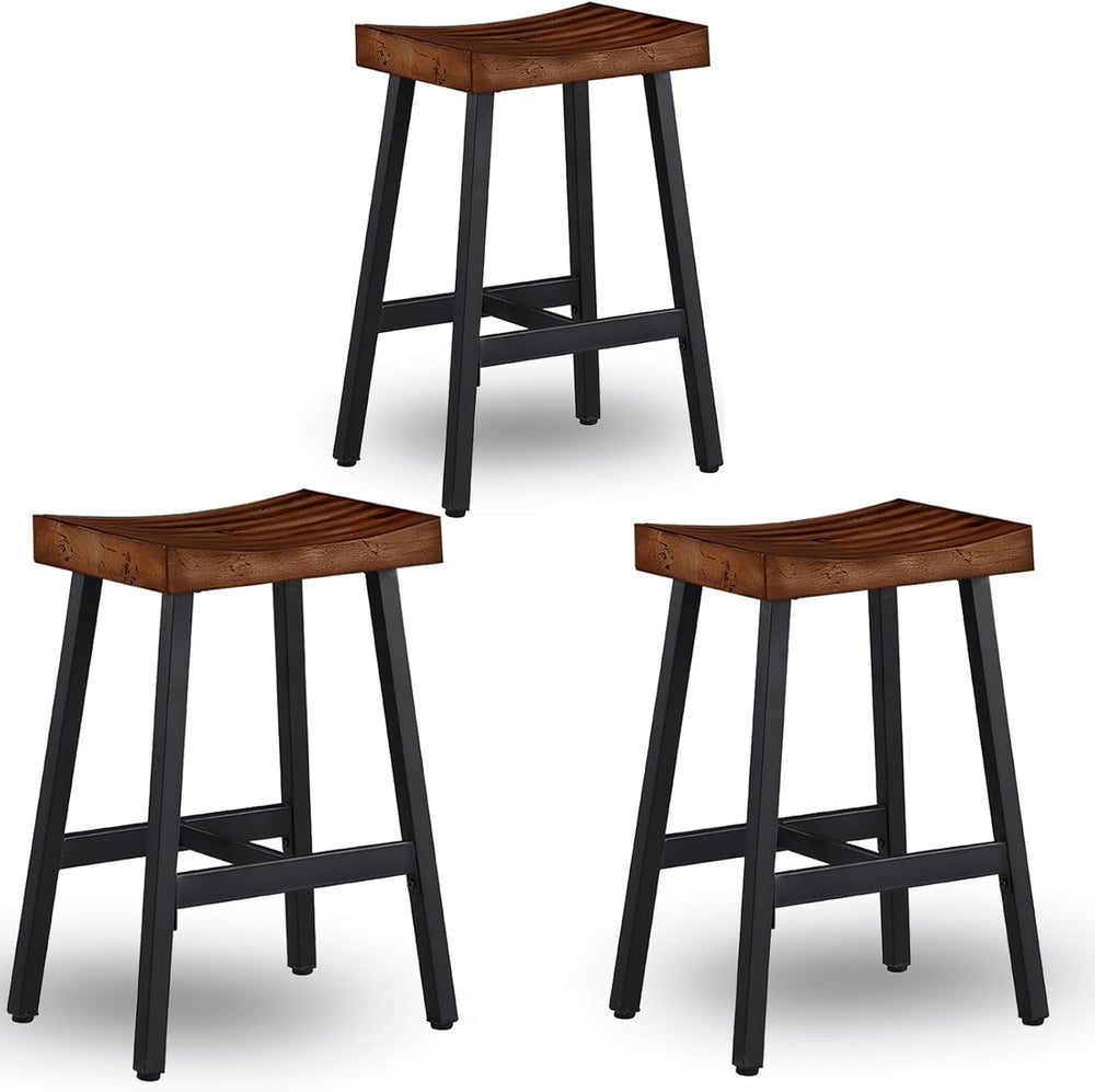 OUllUO Bar Stools Set of 3, Backless Saddle Barstools, 25" Counter Heigh...