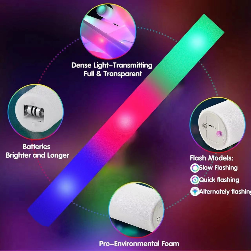SHQDD 46PCS Foam Glow Sticks, Foam Light Up Sticks with 3 Modes Colorful Flas...