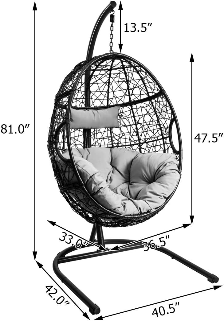 Giantex Hanging Egg Chair, 36.5-Width Oversized Swing Chair with C-Hammock St...