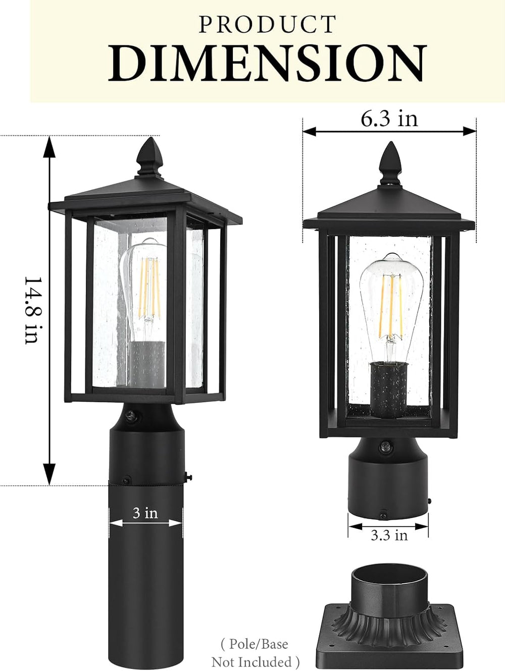 Outdoor Dusk to Dawn Post Light Fixture with Glass, Aluminum Light Post Lamps...