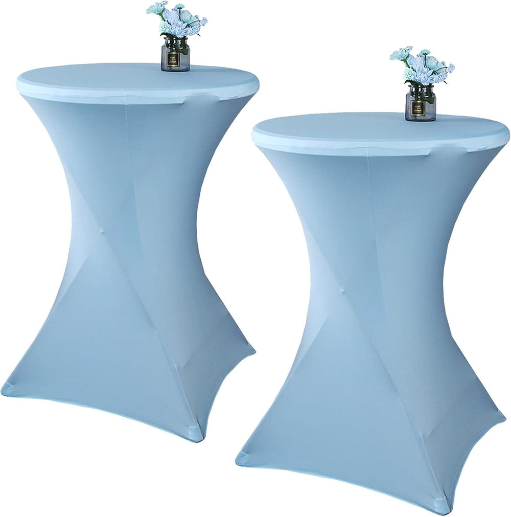 2 Pack 32x43 Inch Light Blue Cocktail Tablecloth Spandex Round Fitted Table C...