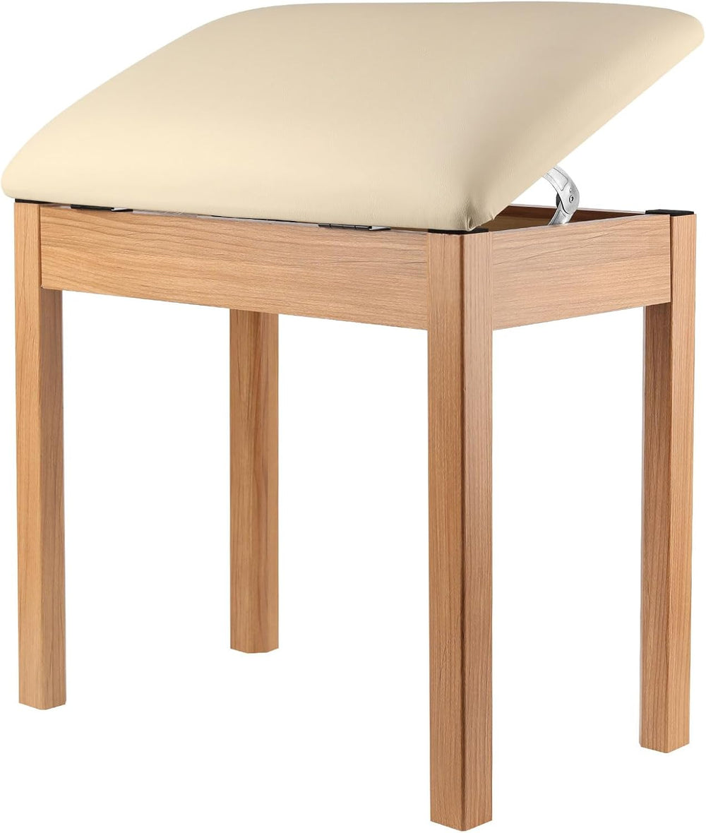 Piano Bench with Storage, Solid Wood Piano Stool Construction & High-Dens...