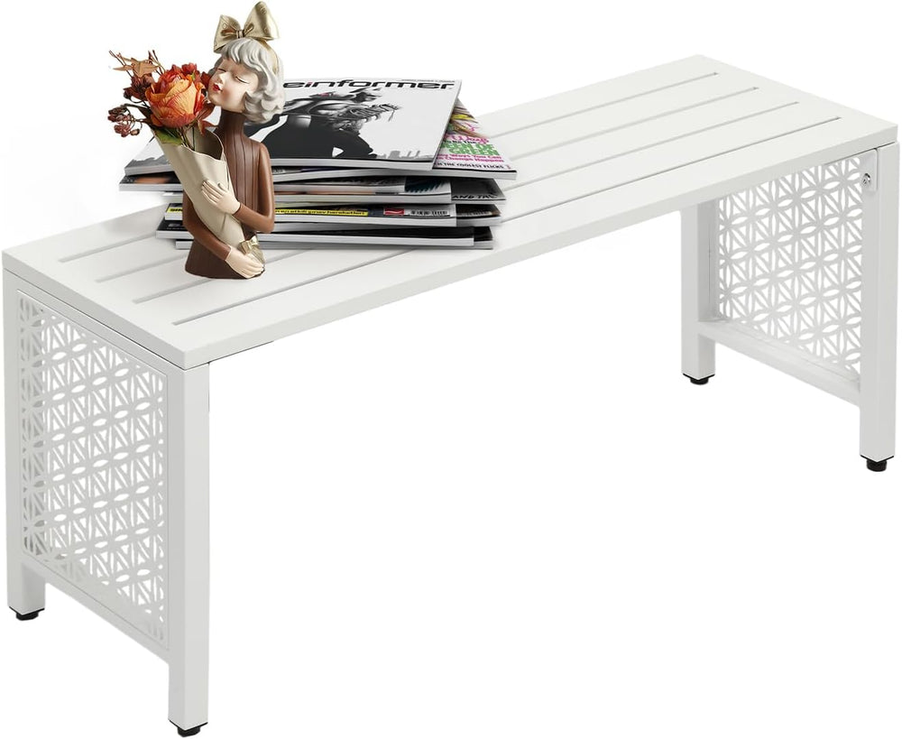 VINGLI 40in Outdoor Metal Bench, All-Weathe Backless Patio Bench with Slatted...