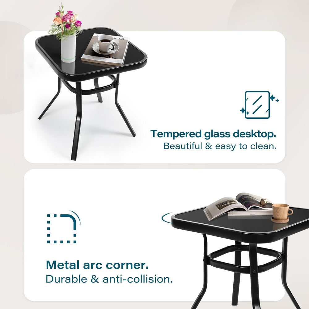 SOLAURA 3-Piece Outdoor Rocking Chairs Bistro Set, Black Iron Patio Furniture...