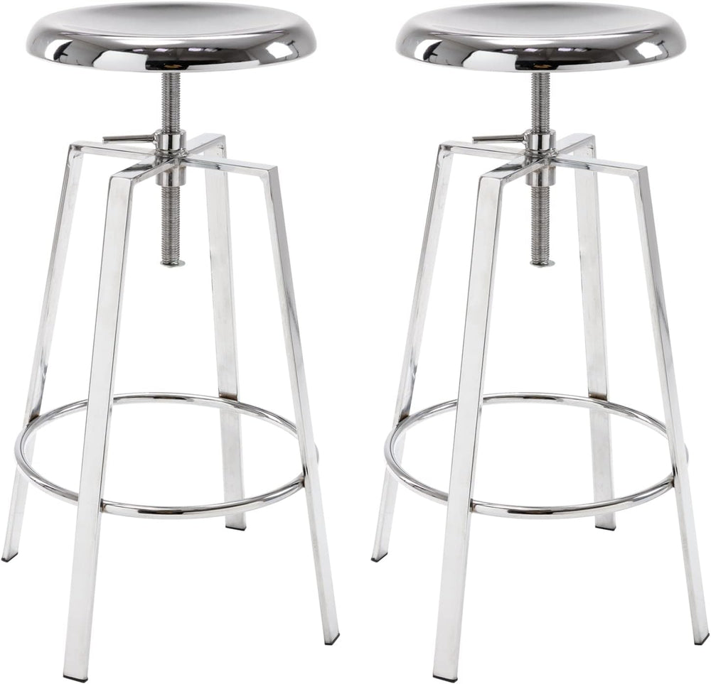 Atlas Industrial Bar Stools Set of 2, Adjustable Swivel Metal, Chrome