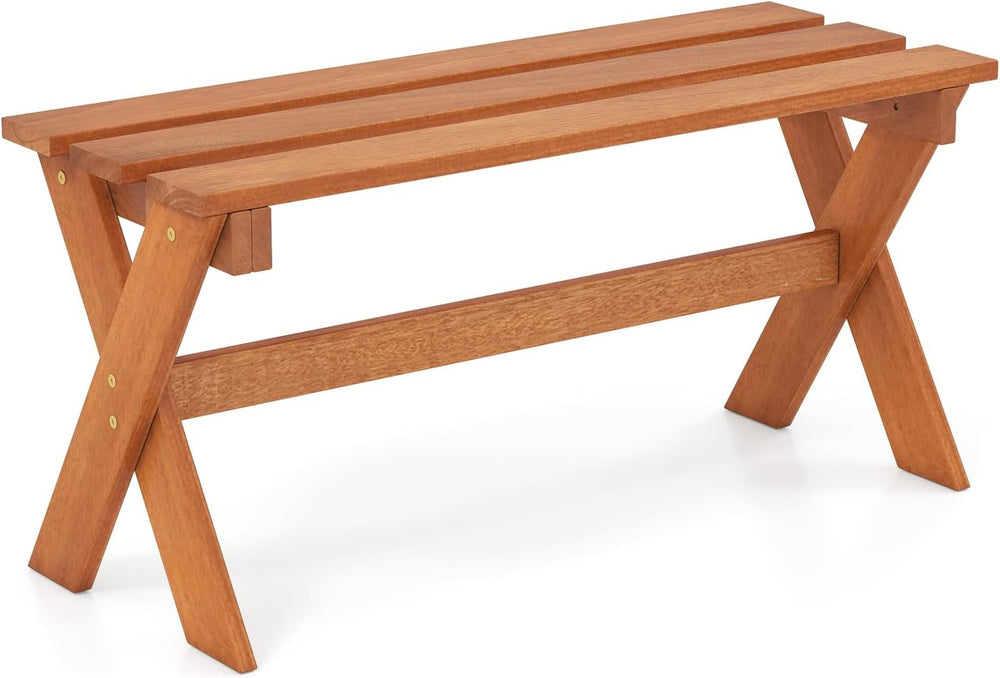 Tangkula Outdoor Wood Bench Backless, Patio Dining Bench with Teak Oil Finish...