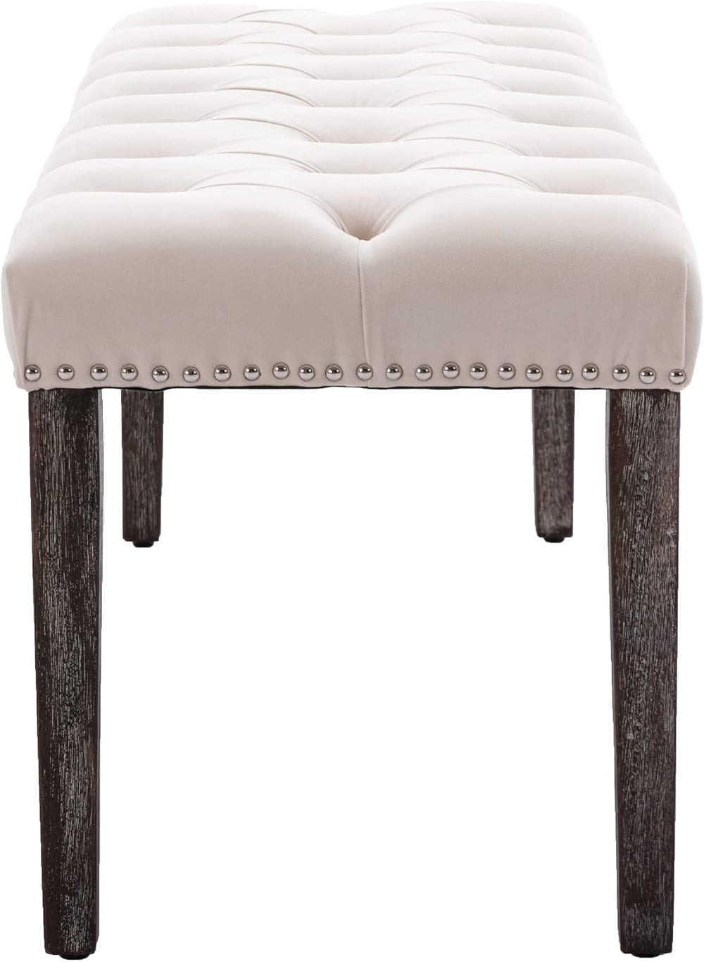 KCC Button-Tufted Ottoman Bench, Upholstered Velvet Bedroom Benches,Beige
