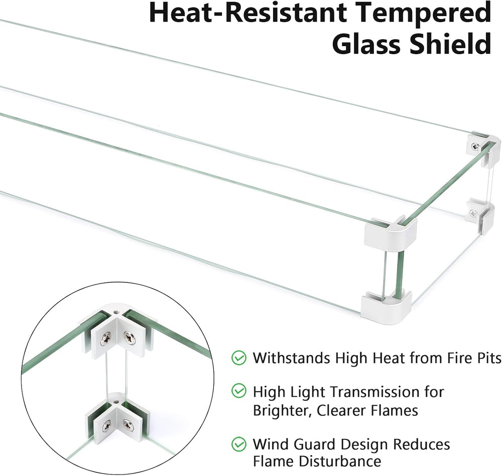 Hisencn 30 x10 Inch Drop-in Fire Pit Kit with Glass Wind Guard and Lid