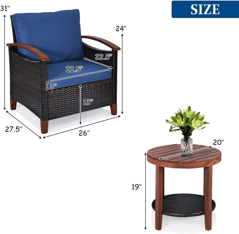 Tangkula 3 Pieces Patio Furniture Set, Outdoor Rattan Sofa and Side Table w/S...