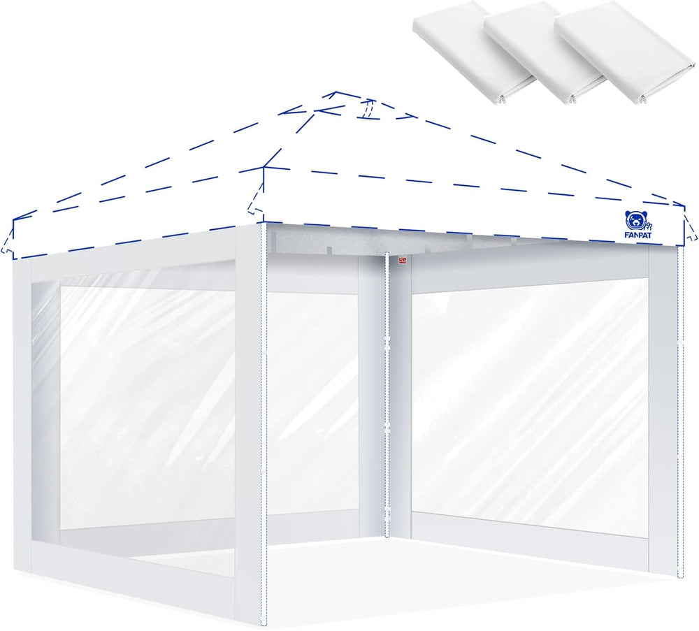 FANPAT 3Pcs Clear Sidewalls for 10x10 Pop Up Canopy, White(Sidewalls only)
