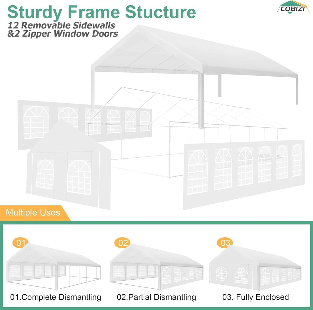 COBIZI 20x40FT Party Tent Heavy Duty Outdoor Gazebo with 12 Sidewall & 16...