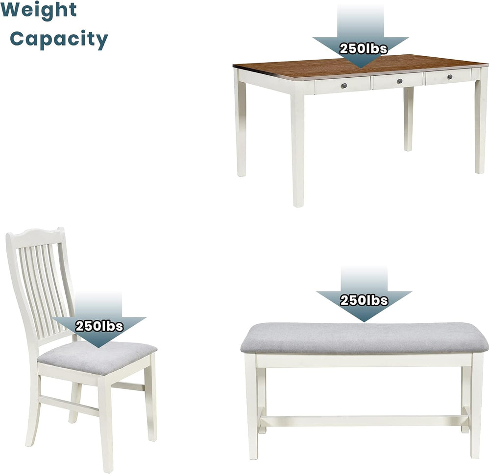 LUMISOL 6-Piece Dining Table Set with Bench, Farmhouse Solid Wood Kitchen Tab...