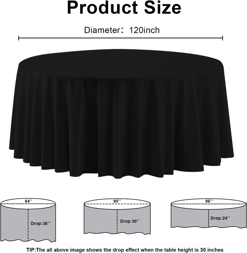 12 Pack Black Plastic Tablecloth 120 Inch Round Disposable Table Cloth, Water...