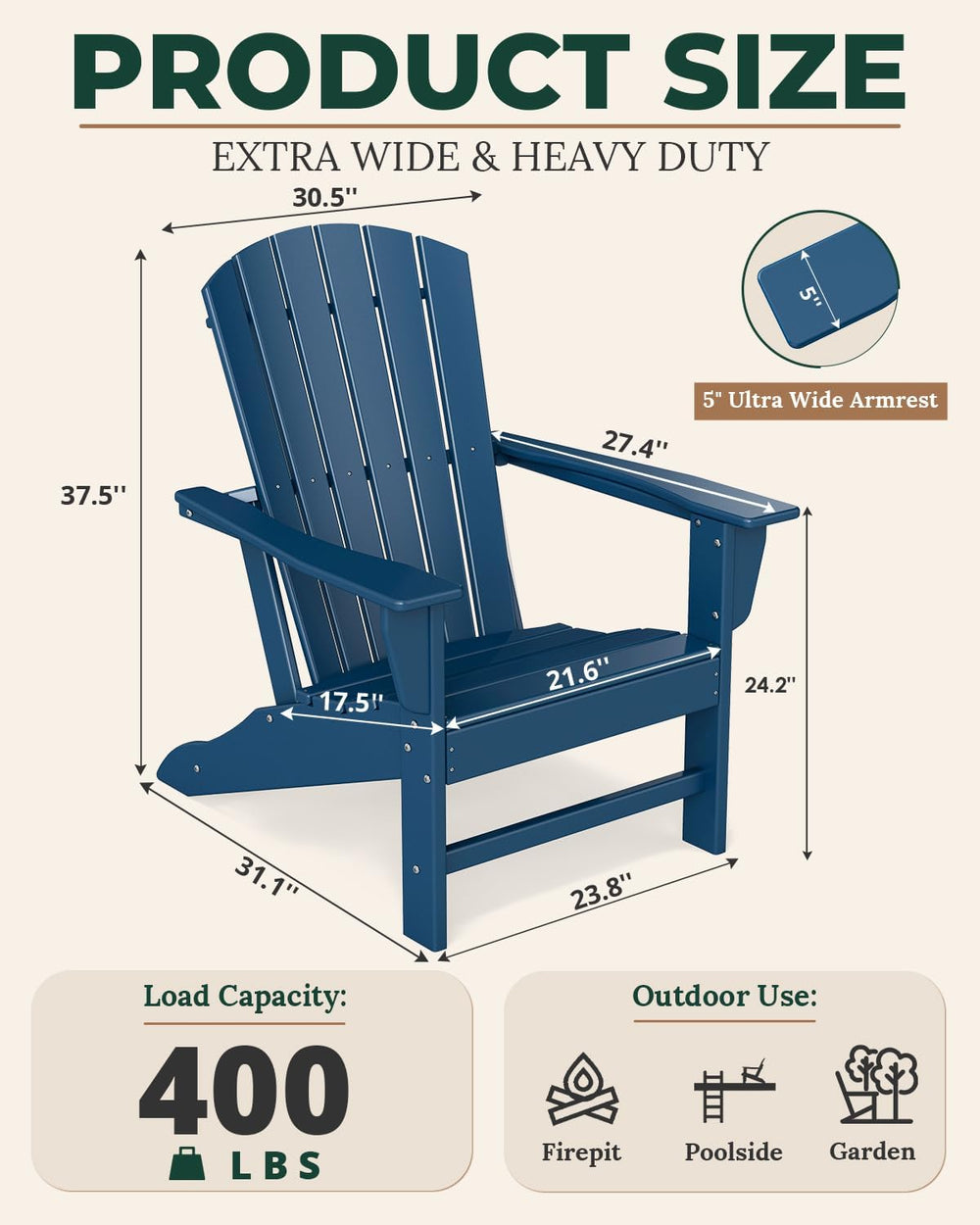 BRIOPAWS Oversized-Adirondack-Chairs-Set-of-4 | HDPE | All Weather | Blue