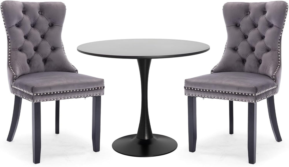3-Pieces Dining Sets, 31.5" Round Dining Table Set with 2 Velvet Upholst...