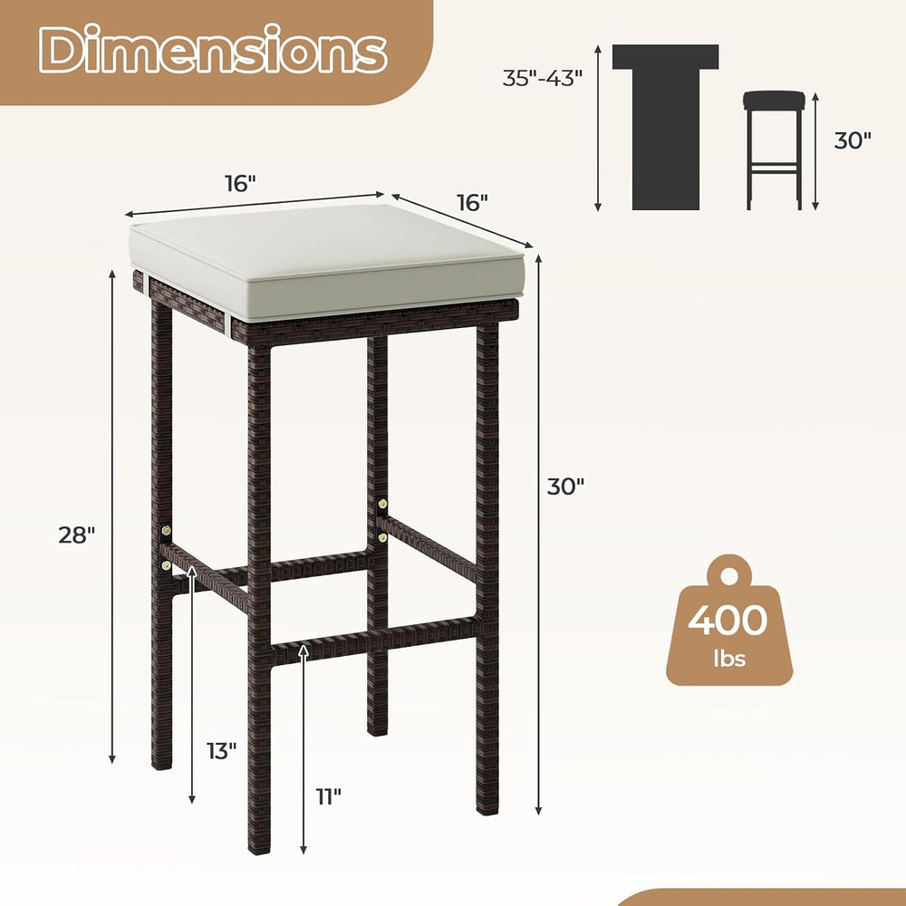 HAPPYGRILL Wicker Bar Stools Set of 4, Bar Height Bistro With Removable Seat ...