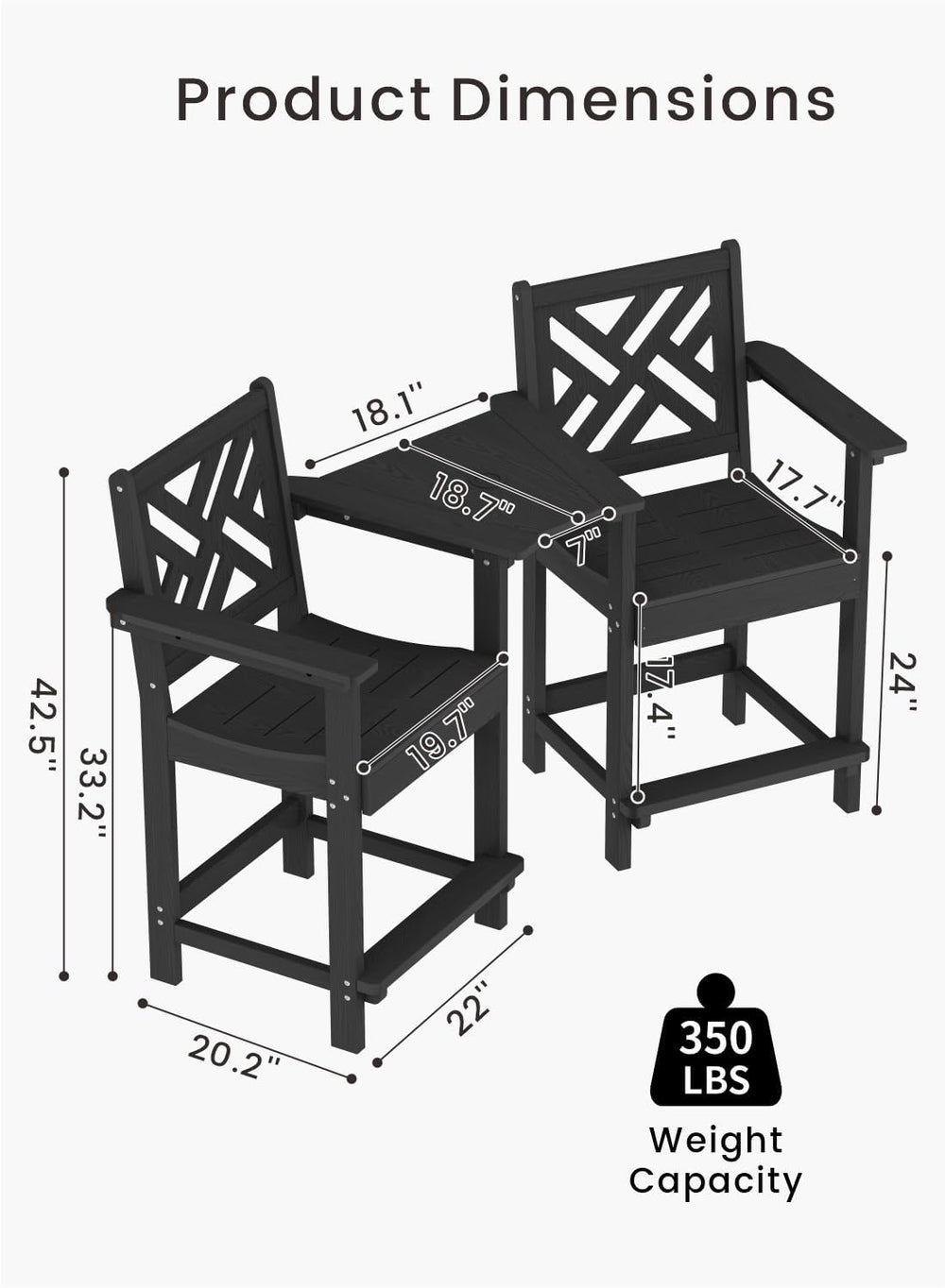 Tall Adirondack Chairs Set of 2, Outdoor 24'' Counter Height Bar Stoo...