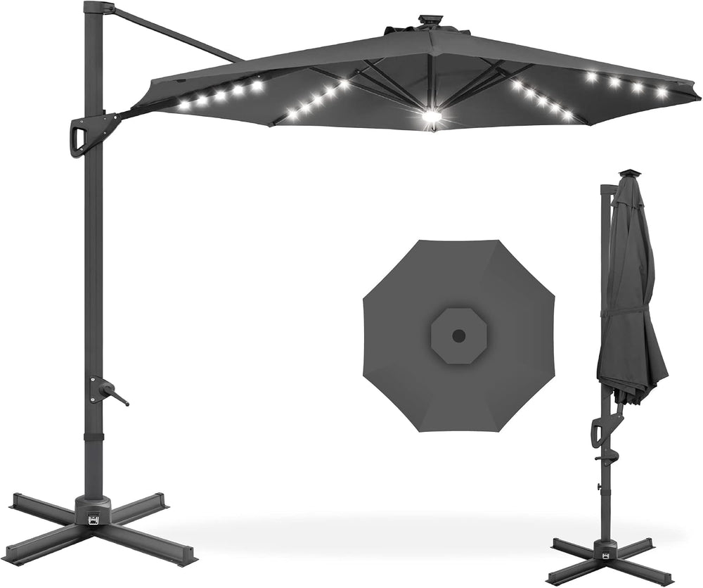 Best Choice Products 10ft Solar LED Cantilever Patio Umbrella, 360-Degree Rot...