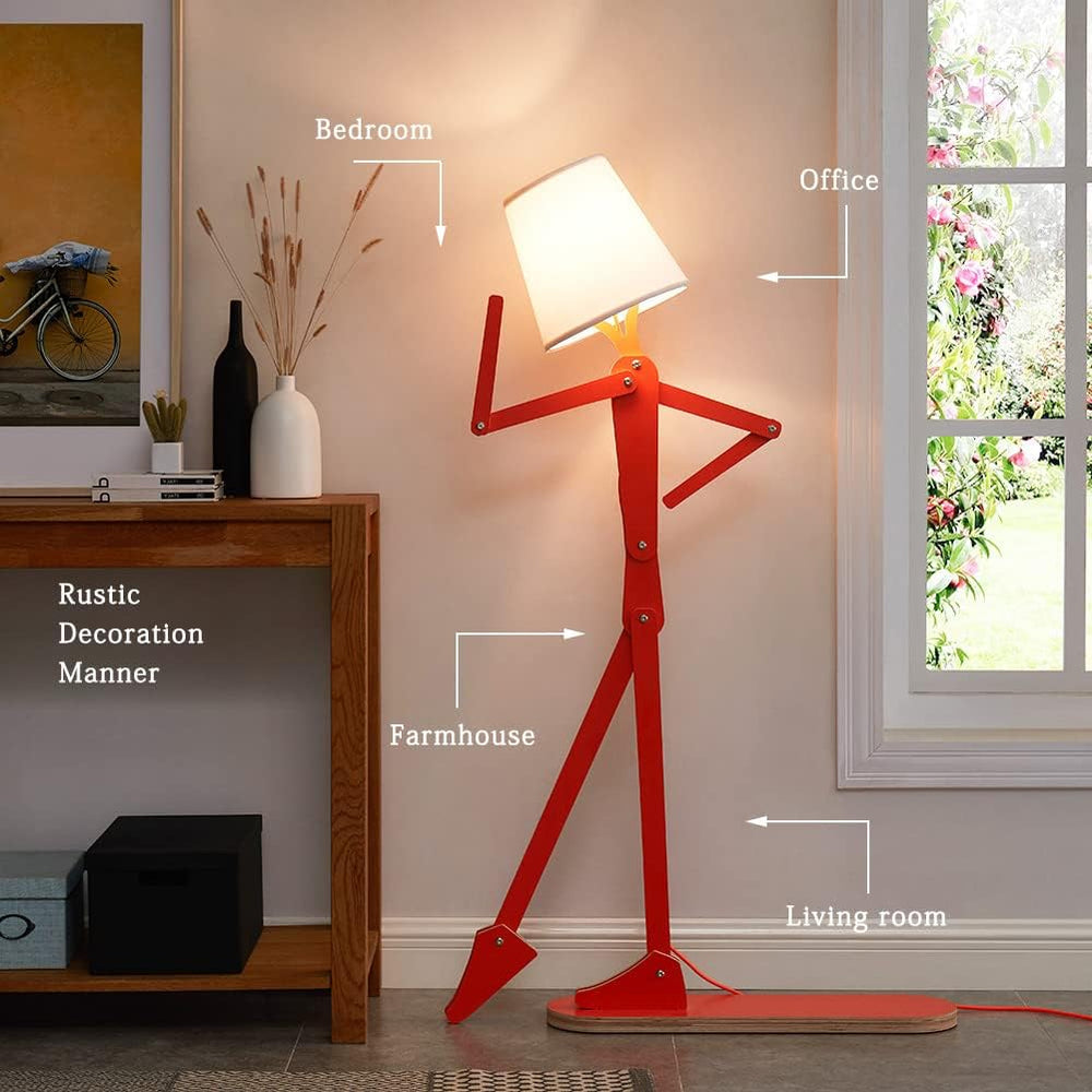 Cool Tall Wood Floor Lamp Corner Reading LED Bulb Included, Orange
