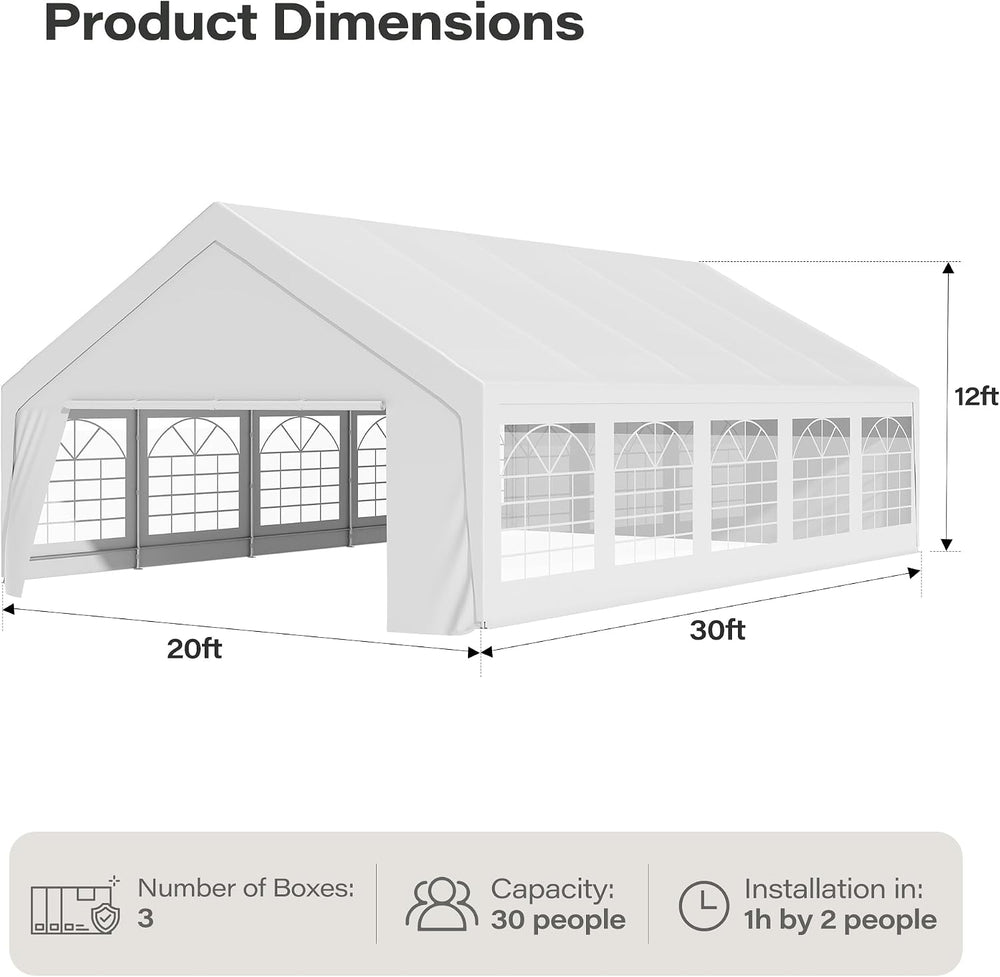 LAUSAINT HOME 20x30 Party Tent, Heavy Duty Waterproof Canopy with Removable S...