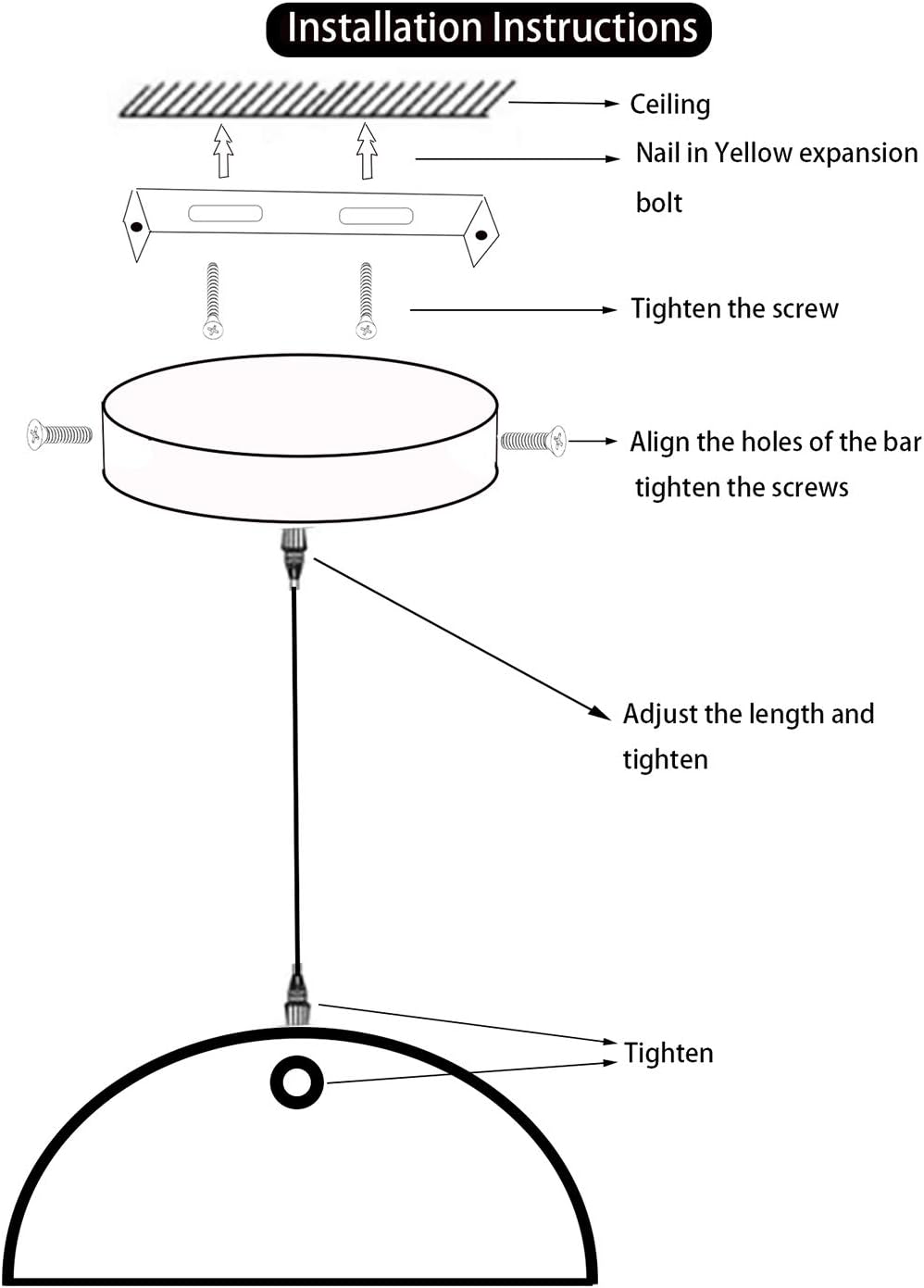 Black Dome Metal Pendant Lights - Hanging Ceiling Fixture for Industrial, Far...