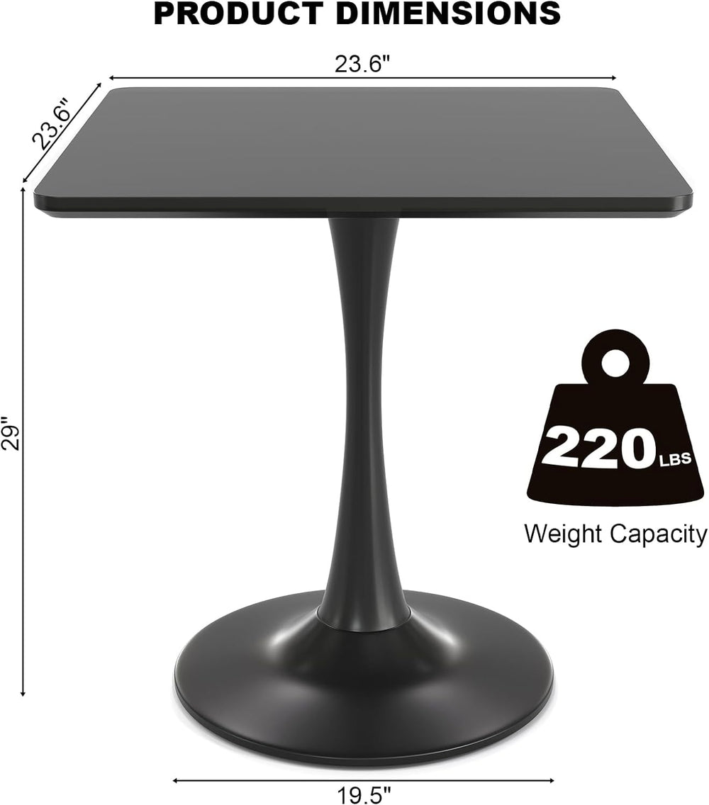 24 inch Black Small Dining Table for 2 or 4 person,24x24 Square Tulip Table