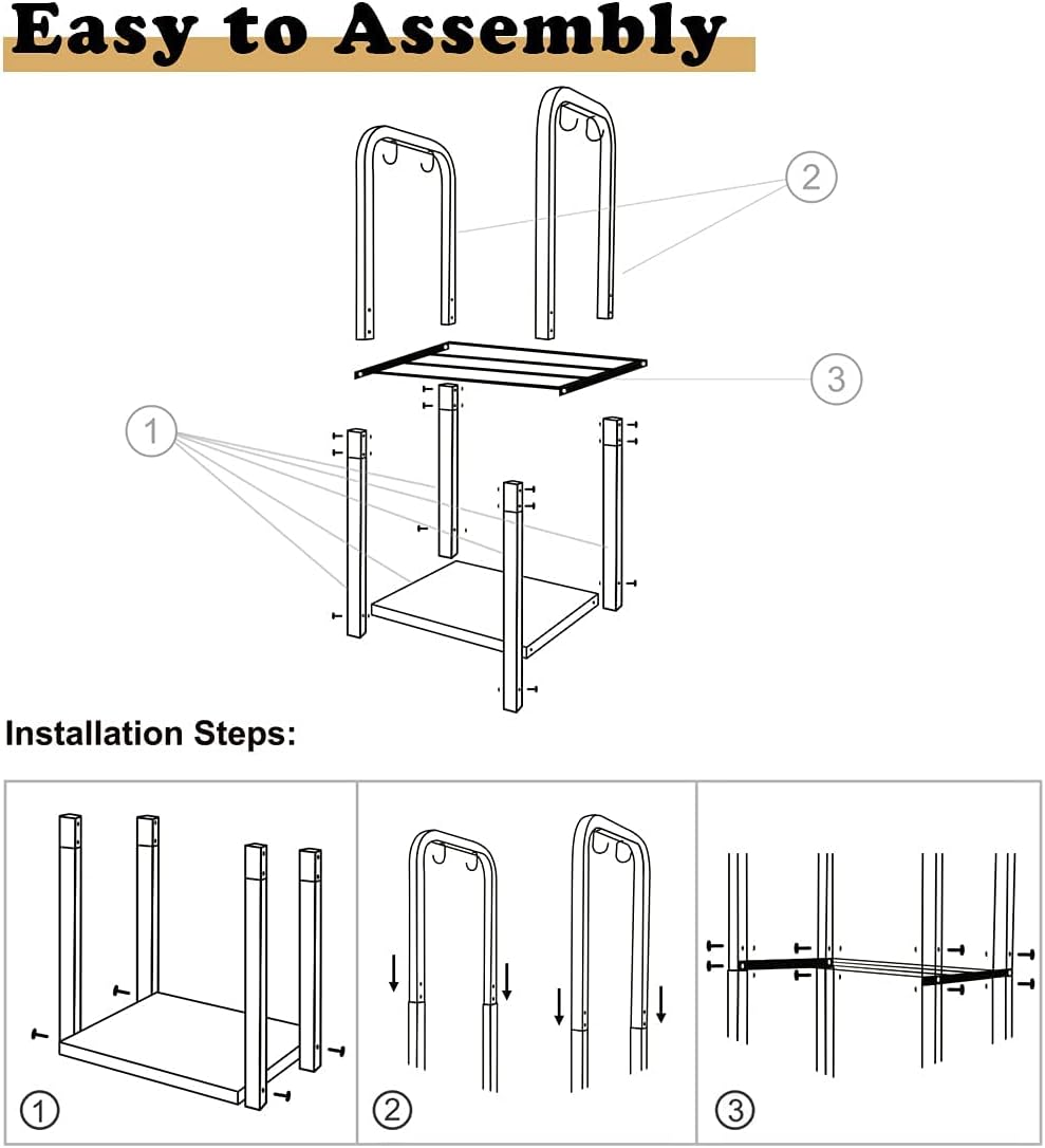 2-Tier Fireplace Firewood Rack Holder for Indoor Outdoor, Small Fire Wood Hol...