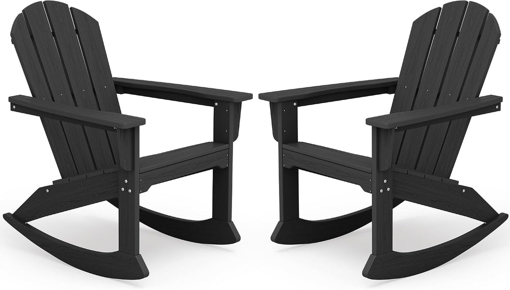 SERWALL Outdoor HDPE Adirondack Rocking Chairs, All-Weather, Black, 2PCS