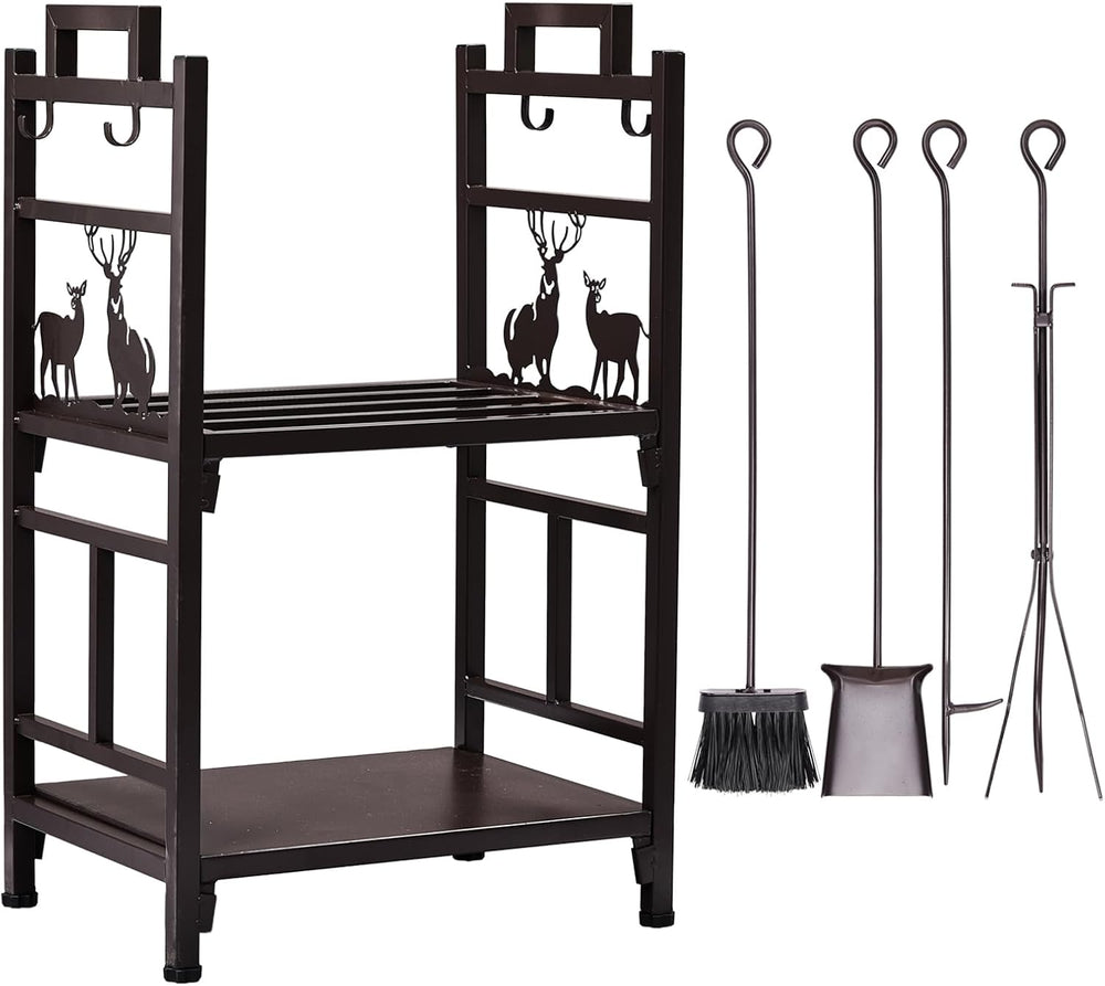 Outvita 2 Tier Firewood Log Rack, Iron Lumber Storage Holder, Wood Pile Stack...