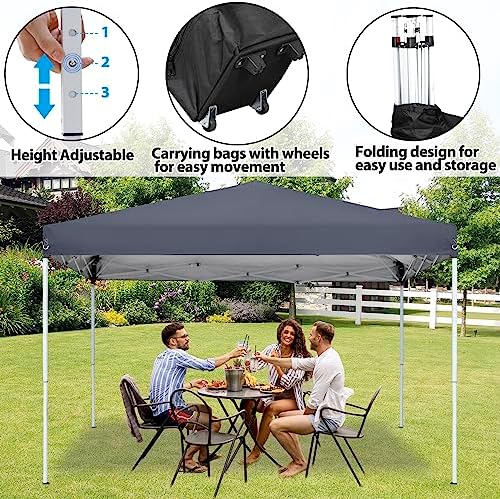 LEMY 10 x 10 FT Pop-Up Foldable Canopy Tent Pre-Assembled Adjustable Lightwei...