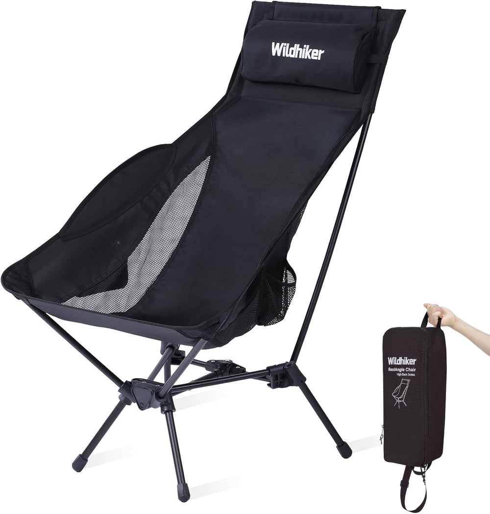 Wildhiker RestAngle High Back Folding Camping Chair, Lounge Comfort - Black