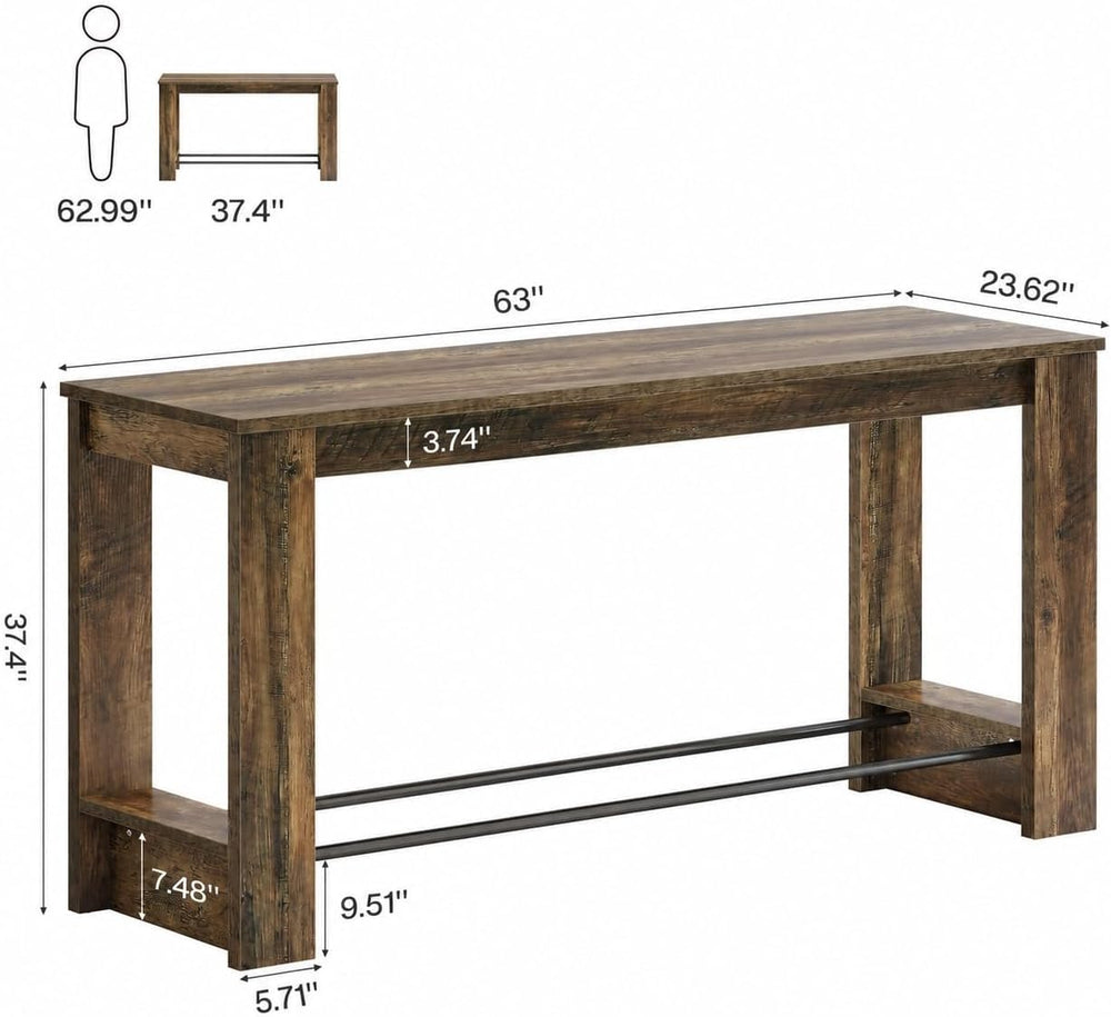 Tribesigns 63'' High Top Long Bar Table, 37.4'' Counter Heigh...