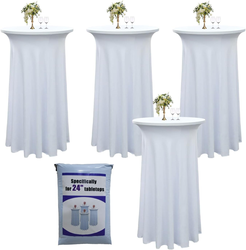 4 Pack 24"x43" White Spandex Cocktail Table Skirt, Fits 24" Ro...
