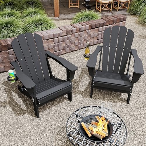 Domi Folding Adirondack Chair Set of 2, HDPE All-Weather Adirondack Chairs wi...