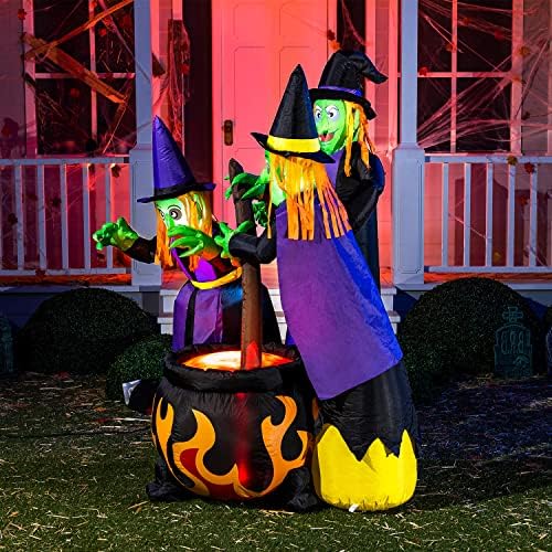 Joiedomi 6 FT Tall Halloween Inflatables Three Witch Around Cauldron with Fla...