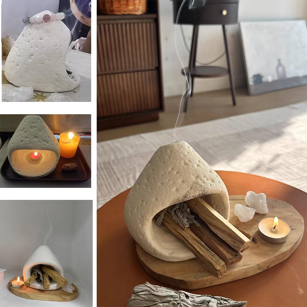 sage and palo Santo Chimney Burner Holder kit Chiminea Smudge kit with 1 Whit...