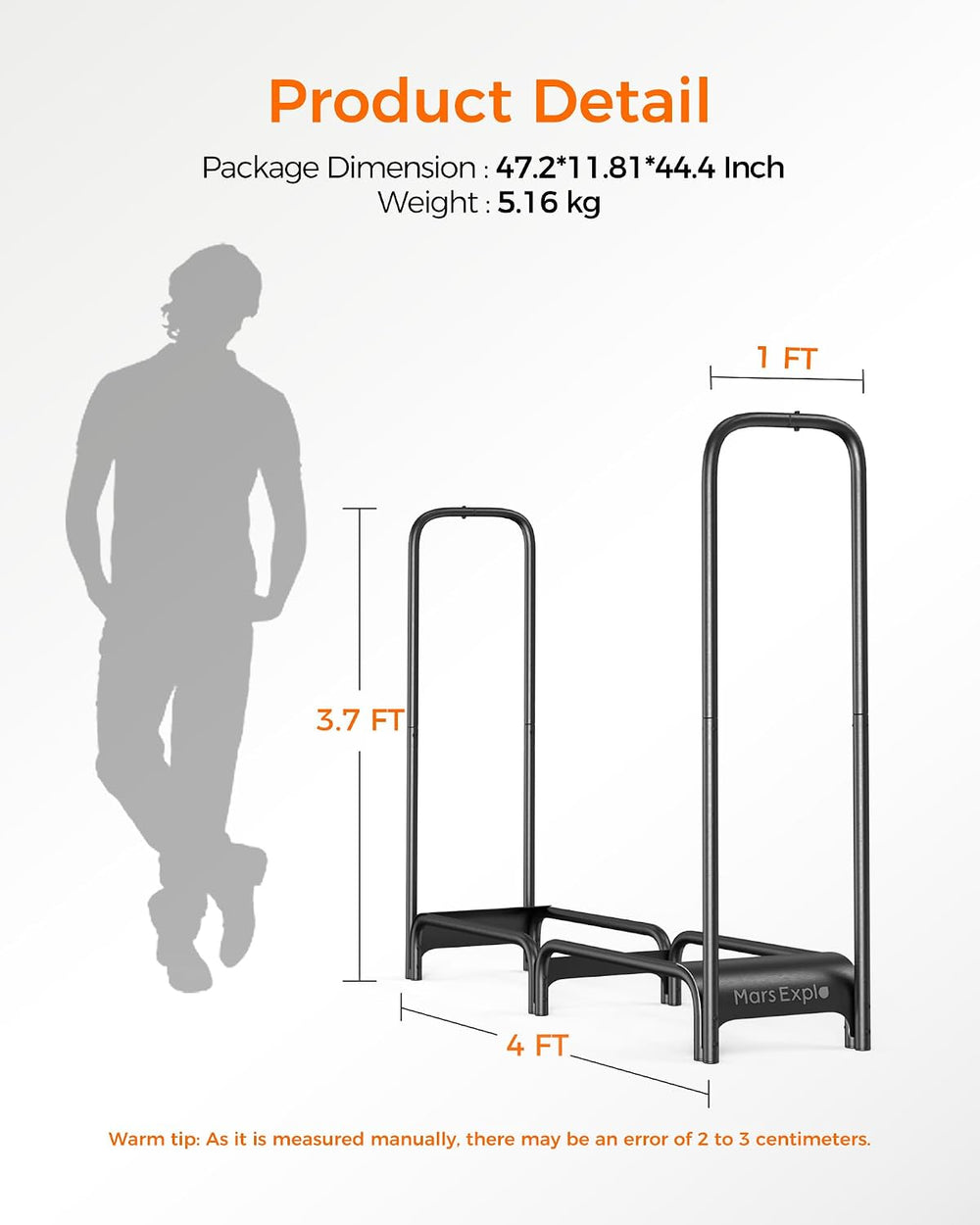 Firewood Rack,4ft Heavy Duty Fire Wood Storage Racks for Indoor Outdoor,Metal...