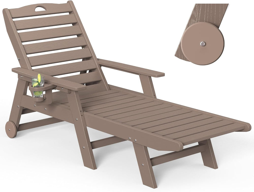 nalone HDPE Chaise Lounge Chair Outdoor with Wheels & Cup Holder, Pool Lo...
