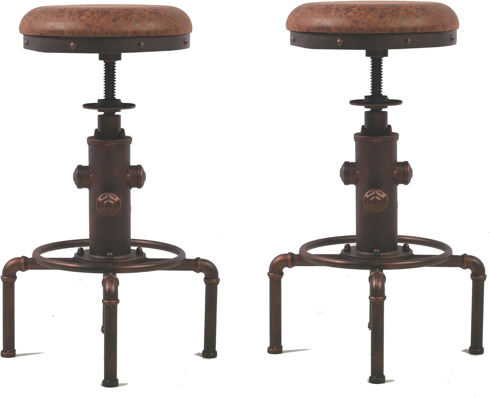 Topower Antique Vintage Industrial Barstool PU Leather Water Pipe Fire Hydran...
