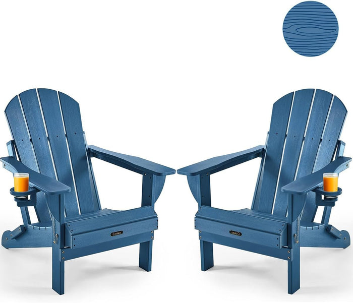 Ciokea Folding Adirondack Chairs Set of 2 HDPE All-Weather, Navy Blue